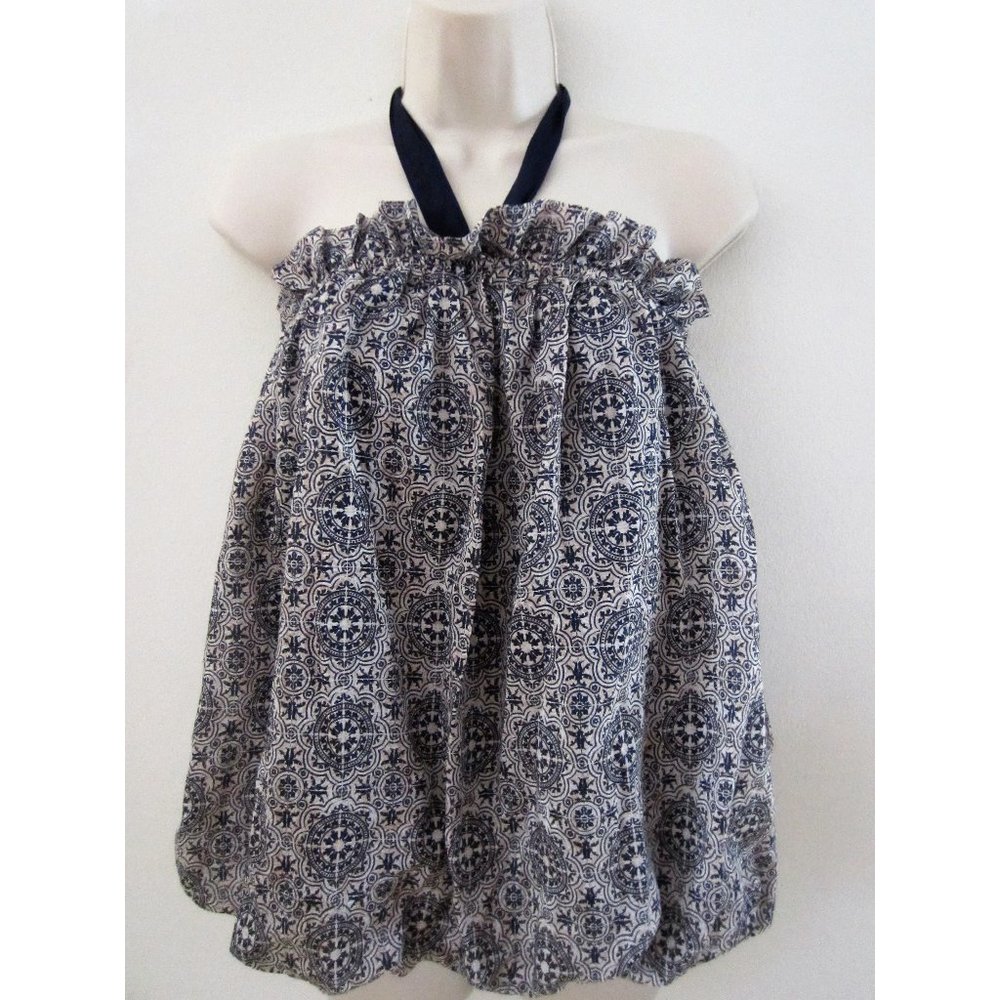 Balloon flared cotton/silk halter top with adjustable neck tie by Alythea, SM
